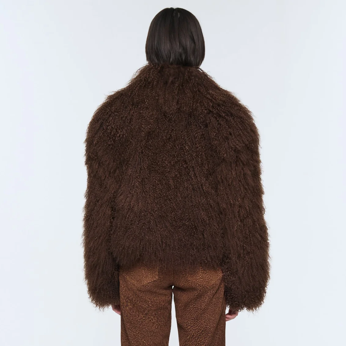 Women's stand-up collar jacket made of Mongolian wool leather
