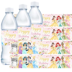 Etiquetas de botella de agua de princesa Disney, suministros de fiesta de Cenicienta, decoraciones de cumpleaños, pegatinas para niñas, fiesta de Baby Shower