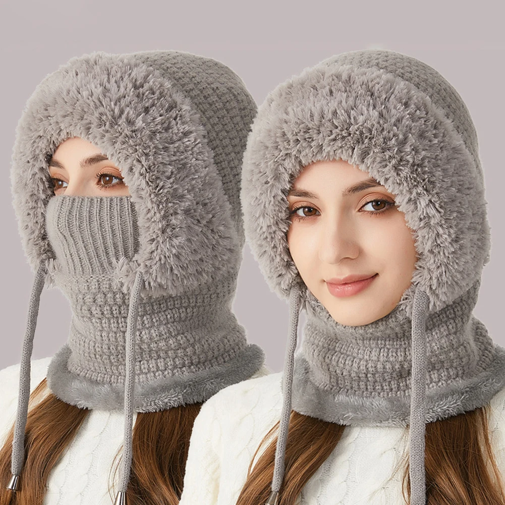 3-In-1 Women's Knit Hat Face Mask Female Winter Warm Balaclava Extra Thick Knit For Superior Warmth For Snowy Outdoors Chillys