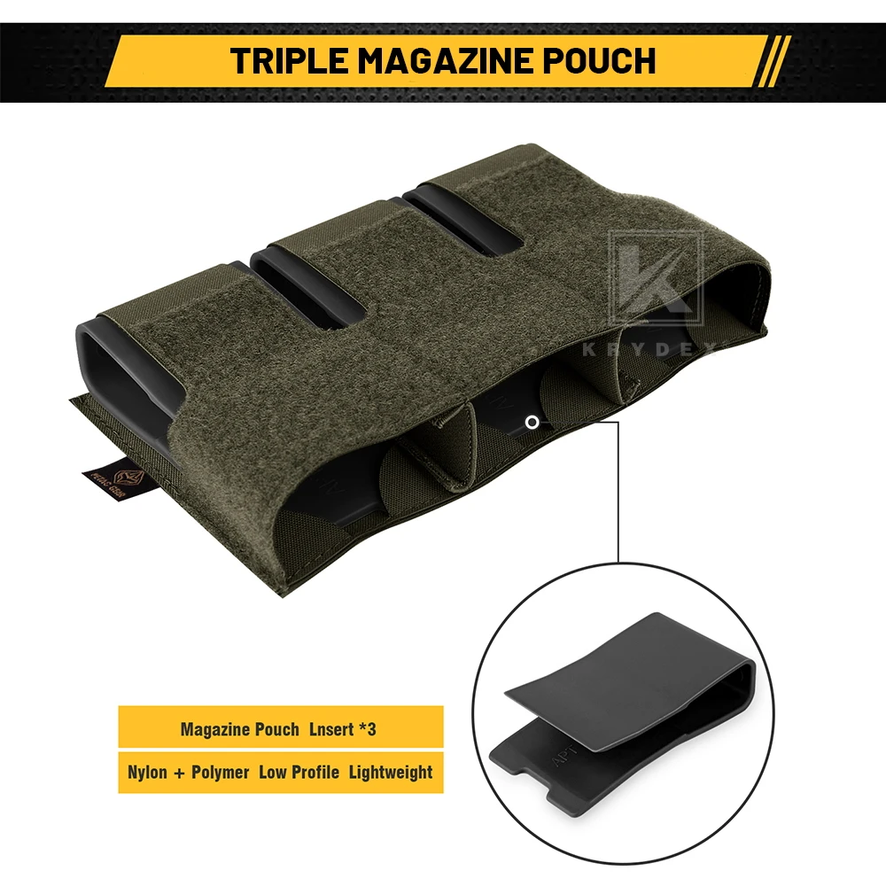 KRYDEX Triple Magazine Pouch Elastic Kangaroo Mag Holster 5.56 M4 M16 Magazines Holder Pocket with Hook Panel For Vest Gear