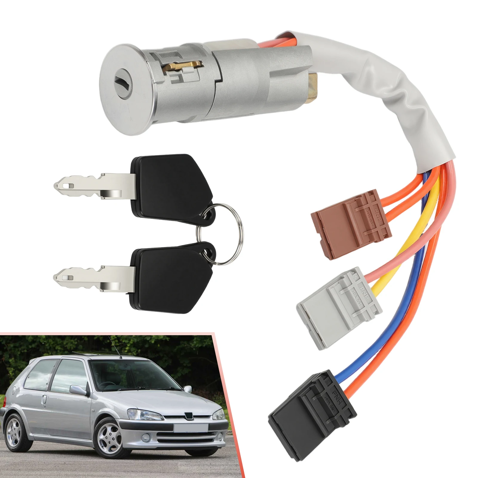 

Car Ignition Switch Lock Cylinder Assembly with 2 Keys 96084980 for PEUGEOT 106 405 1994 4162-92 6P 4162.92 416292