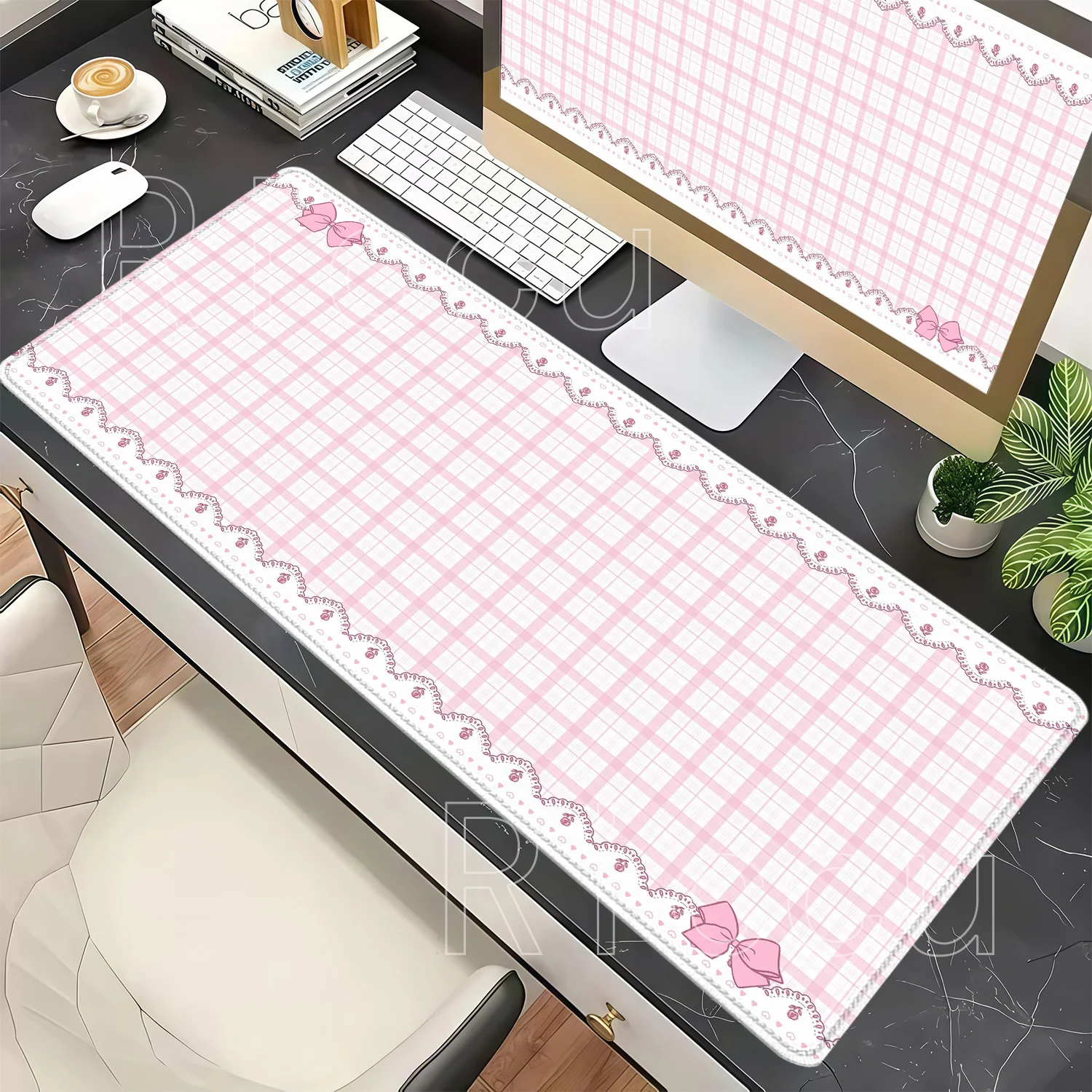 HD Printing Cartoon Grid Bow Art Gaming Mousepad Big Pad Non-Slip Base Rubber Office Mouse Pad Keyboard 90x40cm Esports Desk Mat