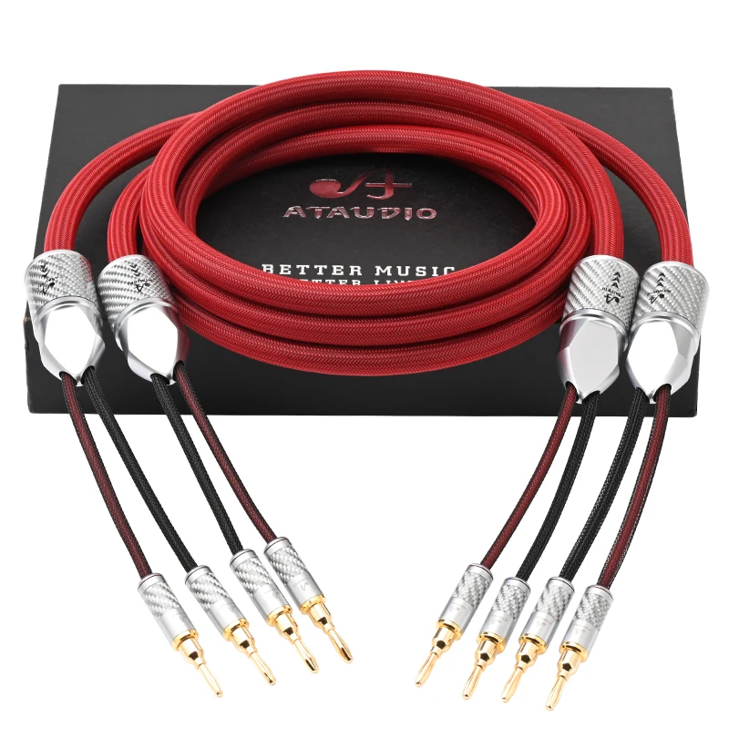 

ATAUDIO HiFi Pure Silver Speaker Cable Carbon Fiber Gold Plated Banana Spade Plug Professional HiFi Loudspeaker Wire
