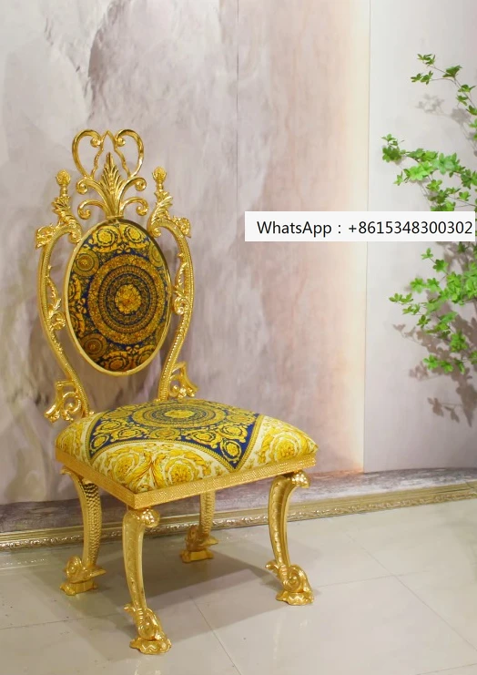 High quality velvet set chair, European retro design dining chair, brass plated leisure chair