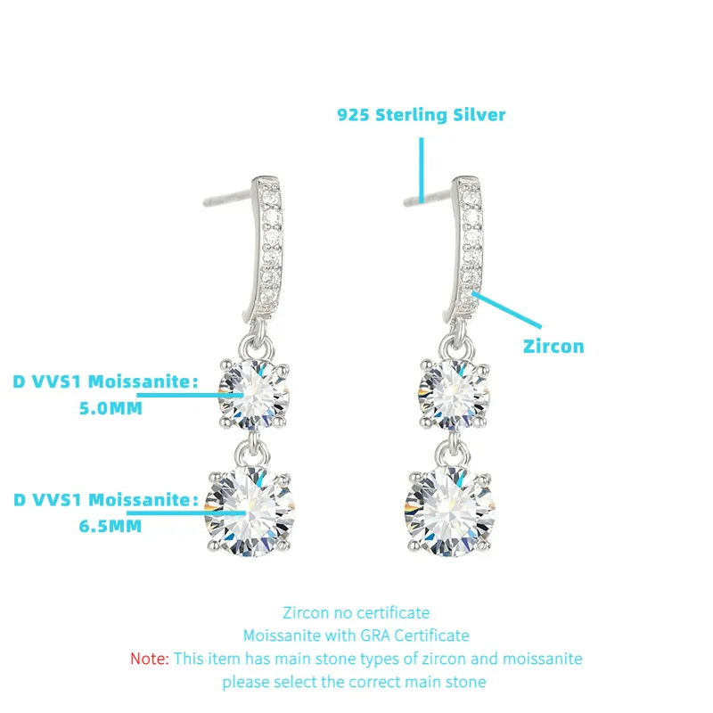 JH 3CT 925 فضة مويسانيتي أقراط للنساء أقراط لامعة D VVS1 غرامة مجوهرات مختبر الماس