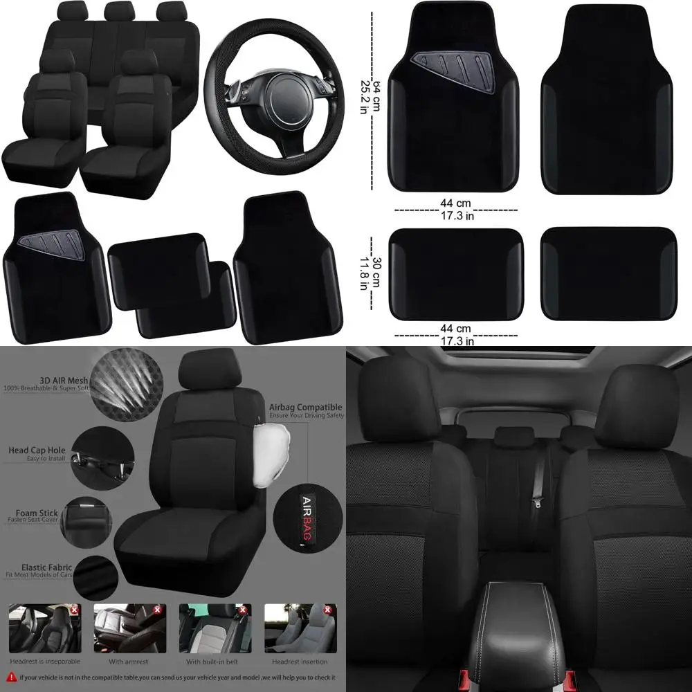 

CAR PASS 3D Air Mesh Car Seat Covers Full Sets w/5mm Sponge, 4Pcs Waterproof Car Floor Mats, Steering Wheel Cover Universal Fit
