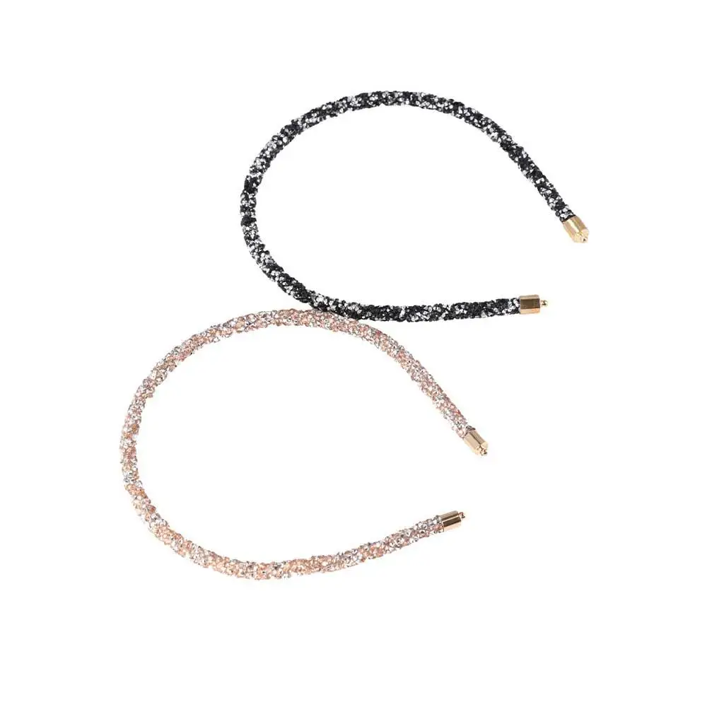 심플 여성용 라인스톤 헤드웨어 반짝이는 부드러운 비즈 베젤 헤어밴드 헤드후프