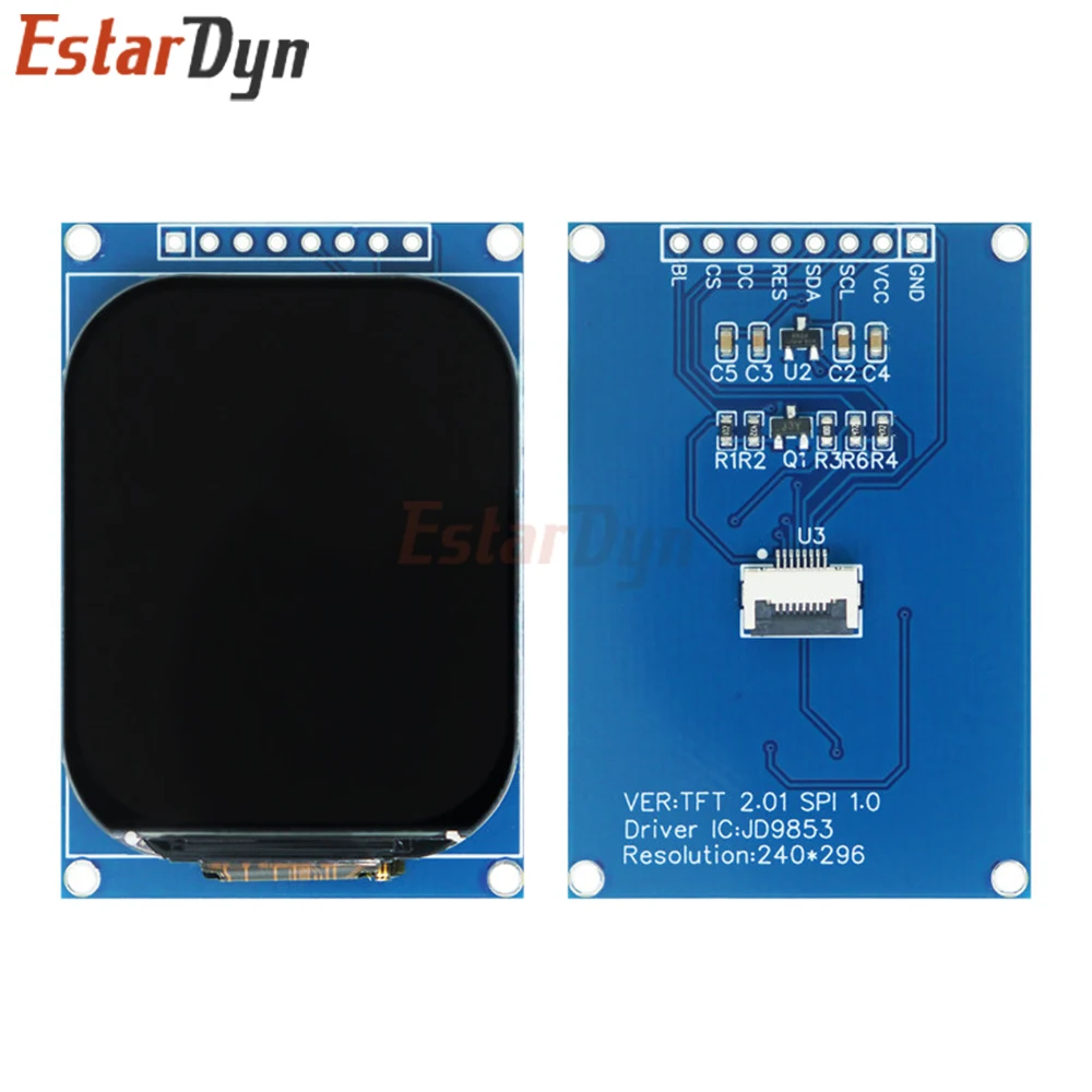 2.01-inch TFT LCD screen, JD9853 small-screen display module with 240x296 resolution, 8-pin LCD color screen, SPI interface