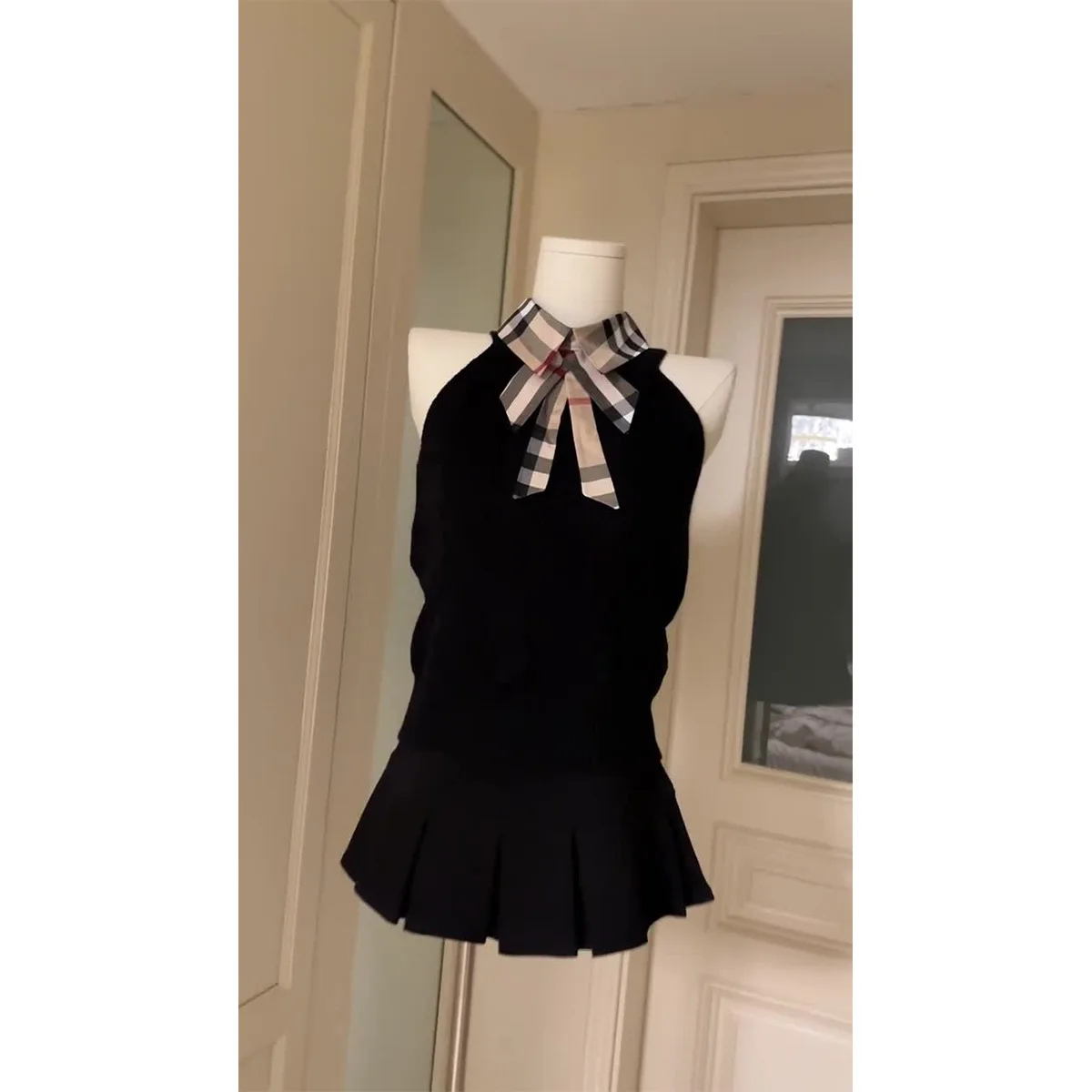 

2026 Spring New Two Piece Outfit Black Knit Sleeveless Vest & Slim Skirt Set Women Casual match Fashion Daily Matching Outfit