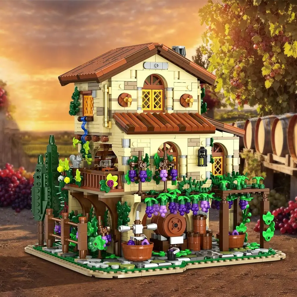 Kit di costruzione del castello del vigneto autunnale con luci, decorazioni per la casa immobiliari da 1826 pezzi per regali di compleanno