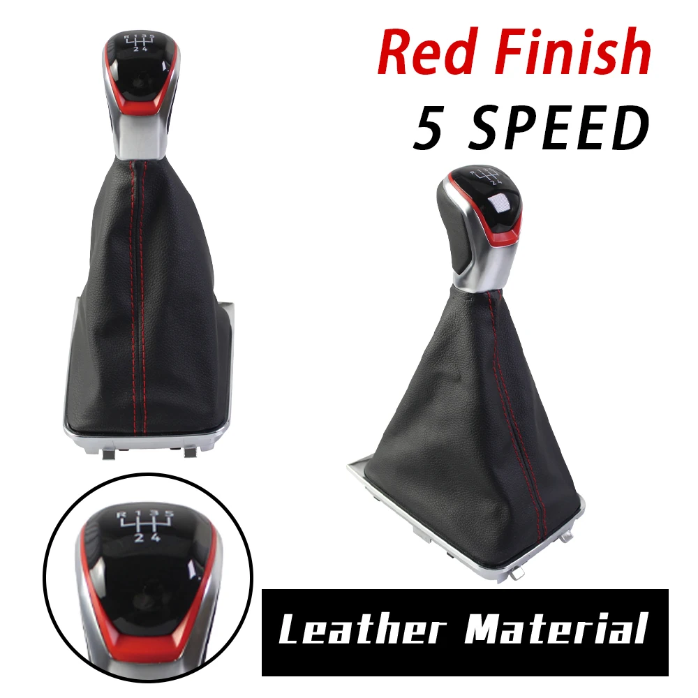 Hochwertiges Auto-Zubehör Manueller 5/6-Gang Leder-Schaltknauf für VW Golf 7 MK7 GTI GTD 2013-2018 – Detail 1