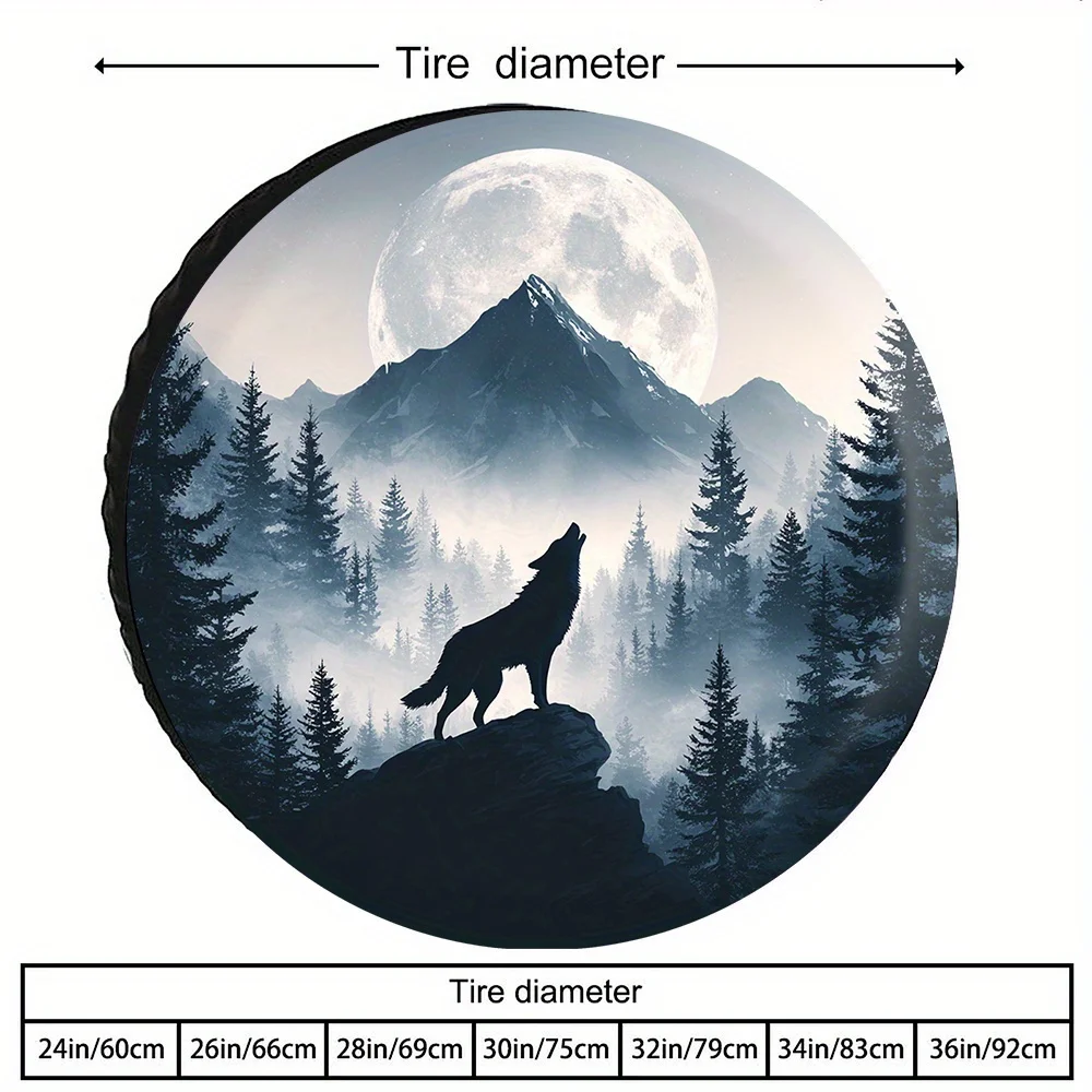 The Lone Wolf Moonlight Spare Wheel Tire Cover for Adventure Camping Camper Jeep SUV 4WD 4x4 Vehicle Accessories