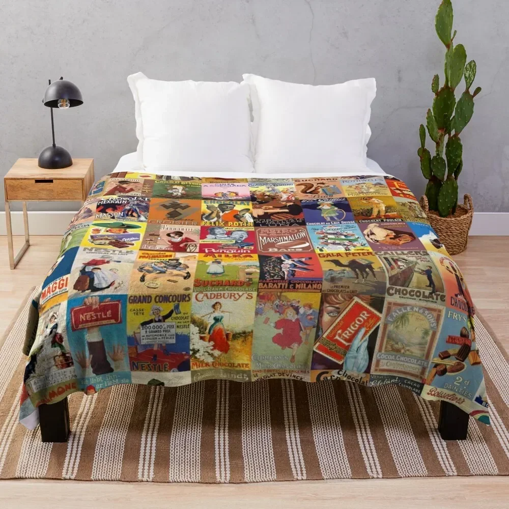 

Vintage Chocolate Ads Throw Blanket Multi Purpose Soft Warm Blanket for Home Travel