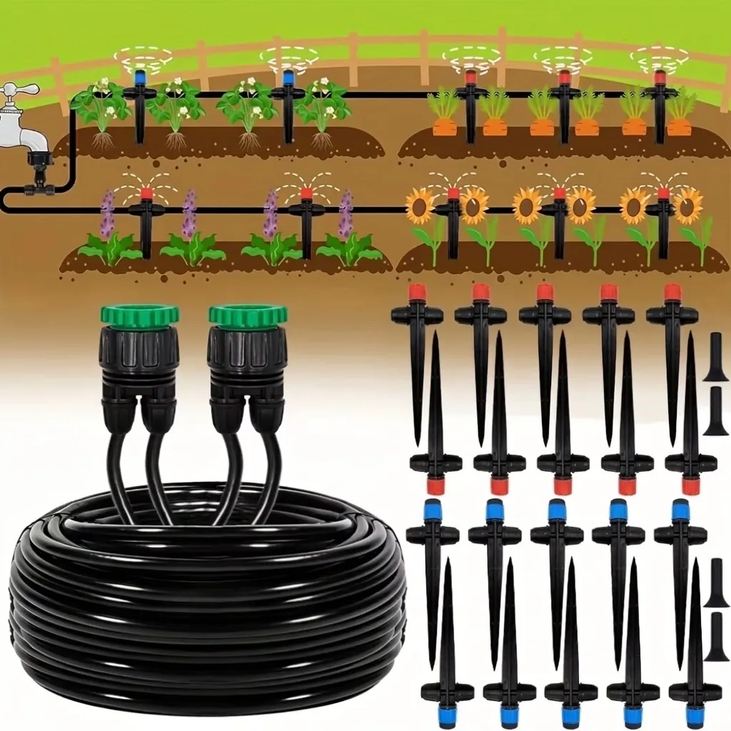 DIY Spiked Sprinkler Drip Irrigation Kit Garden Watering System Automatic Equipment Set for Greenhouse Plant Hydration