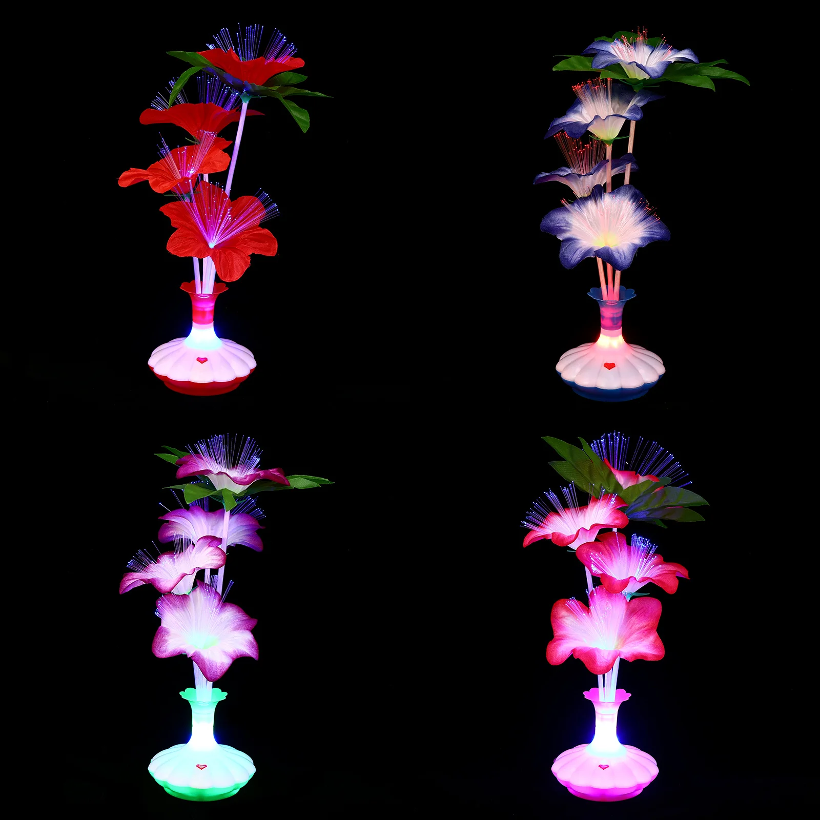 

4Pcs Artificial Floral LED Vase Light Colorful Decorative Desktop Lamp for Bedroom Warm Glow Decoration