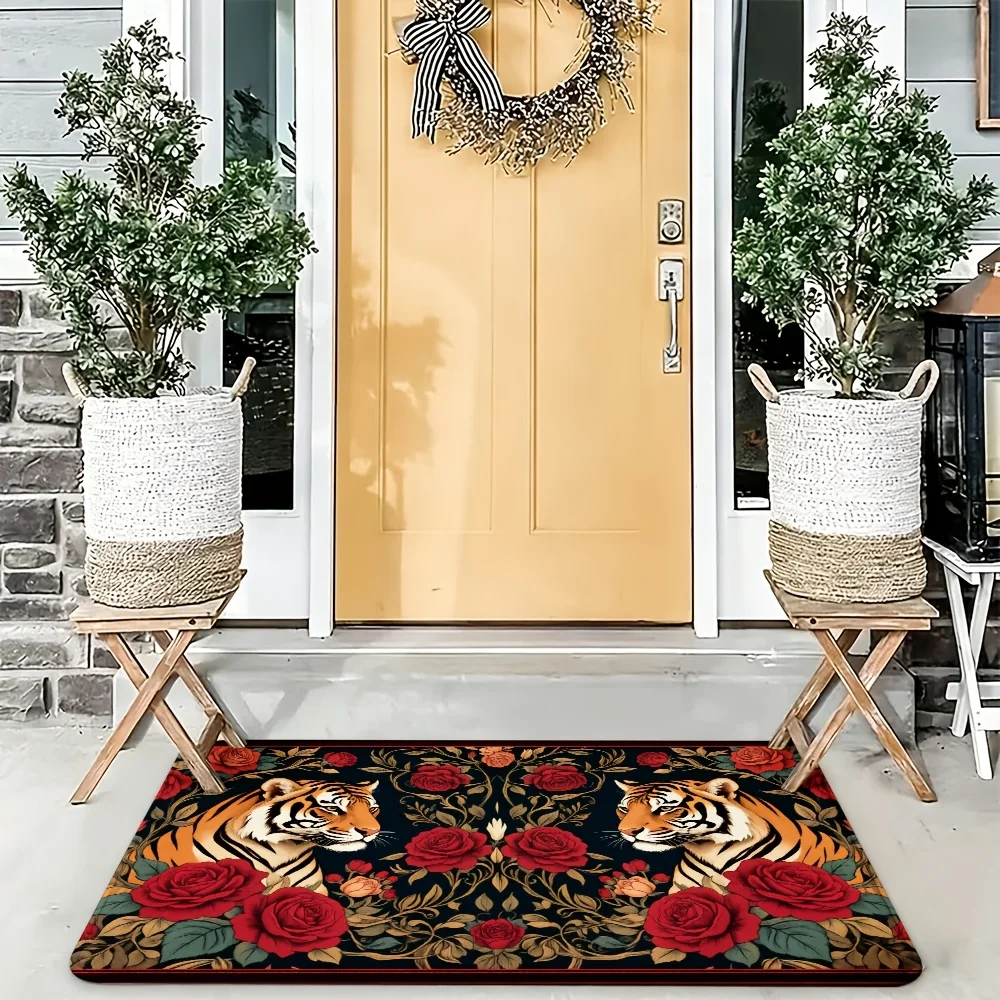High Quality Decorative Tiger Rose Floral Print Doormat Entrance Mat for Home Pet Doorway Accessory 40x60cm Indoor Welcome Rug