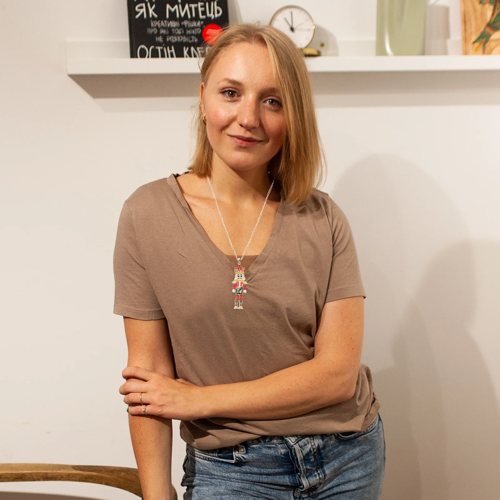 1 pz collana schiaccianoci gioielli natalizi ciondolo in lega di smalto regalo di festa per le donne accessorio natalizio festivo a catena lunga