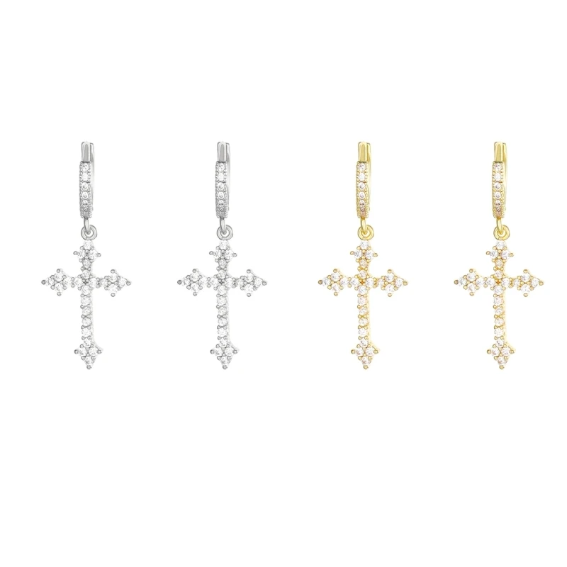 

Dainty Crosses Hoop Earrings With Cubic Zirconia Eye Catching Crosses Hoop Earrings With Zircon Accent for Daily Wear