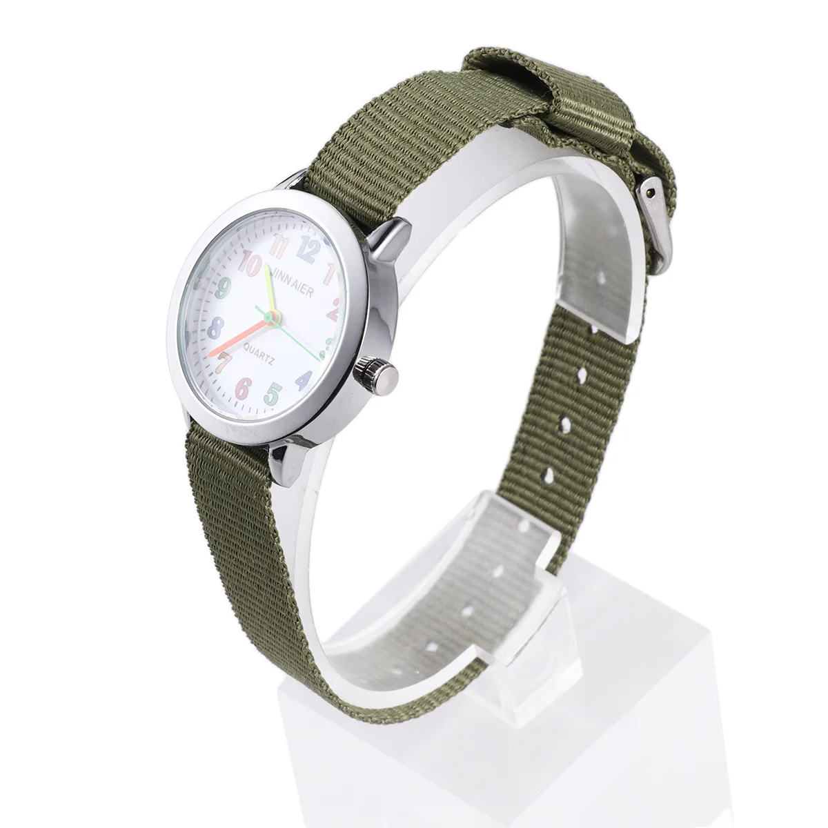 ساعة كرتونية لحزام نايلون أخضر، حركة كوارتز دقيقة، زخرفة معصم ممتعة قابلة للتعديل، هدية يوم المدرسة #5