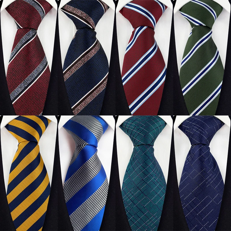 Luxury 8CM Mens Necktie Stripes Plaid Necktie Tie For Man Groom Jacquard Woven Neck Tie For Business Wedding Party