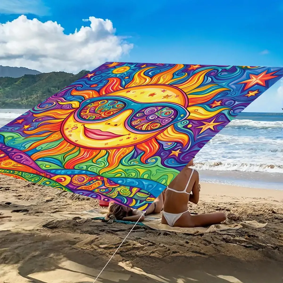 Colorful Sun Moon Camping Sunshade Tent Camping Tarpaulin Picnic Cover Portable Outdoor Camping Tent Terrace Decor Ceiling Cloth image 5