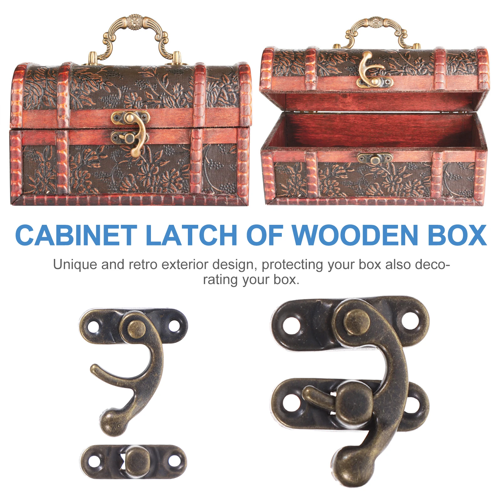 40pcs Tin Box Buckle Latch Hook Right Wooden Case Latches Lock Vintage Brass Plated Hardware Swing Arm Hasp Jewelry Box