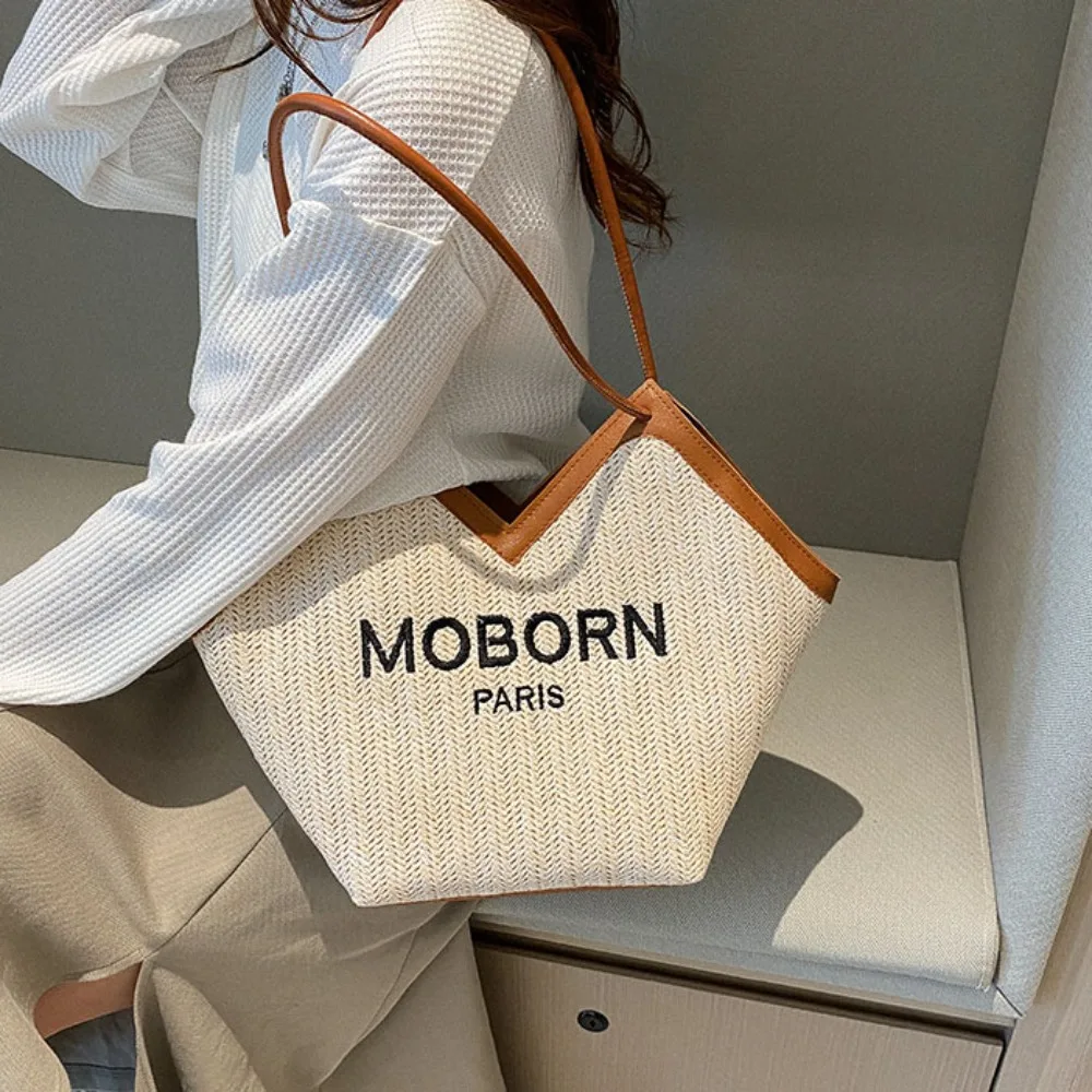 Trendy Straw Woven Bag Handbag Large Capacity Travel Beach Bag Tote Daily Commuting Bag Shoulder Bag Casual Underarm Bag