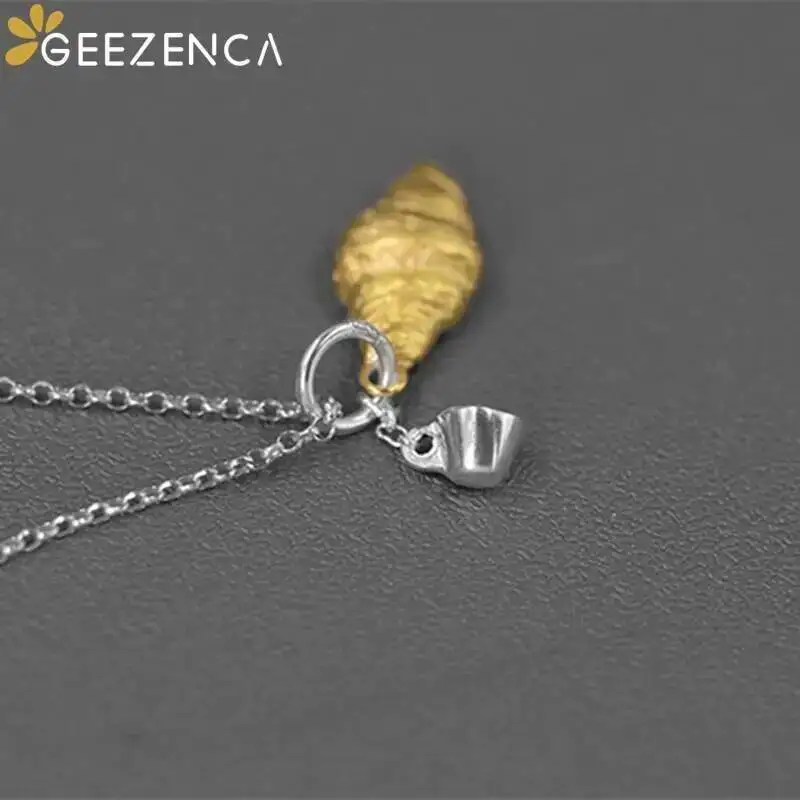GEEZENCA 925 Silver Two Tone 3D Croissant Cup Pendant For Women Cute Unique Design Necklace Pendants Without Chain 2024 New Gift