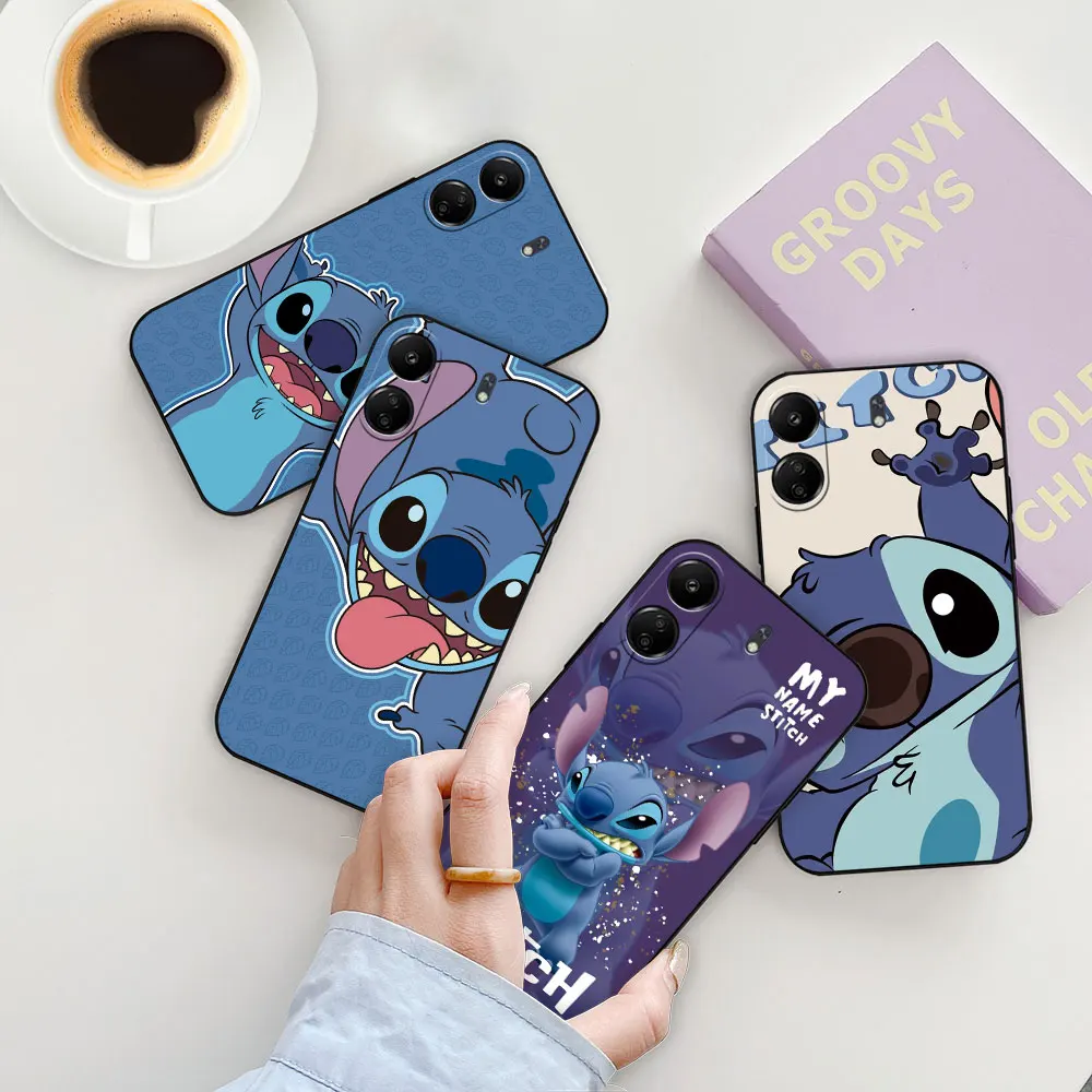 Disney Lilo Stitch Anime Phone Case For Redmi 13C 12C 12 10 10C 9 9C K60 K50 K40 K40S Ultra Gaming Pro Plus 5G Black Soft Cover