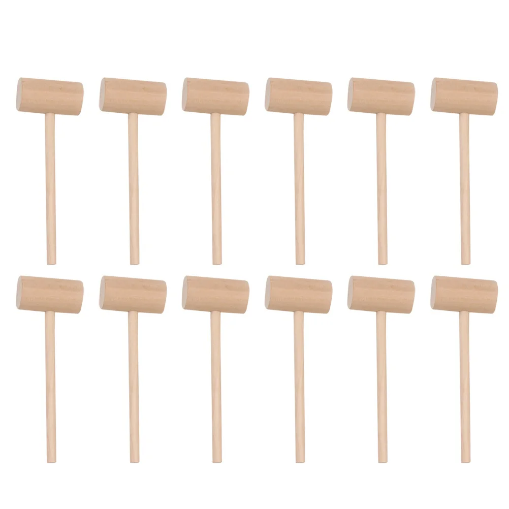 12pcs Solid Wood Mini Hammers Hitting Hammer Cake Mallet Kids Educational Toy (Round) wood hammer Hammer Toys