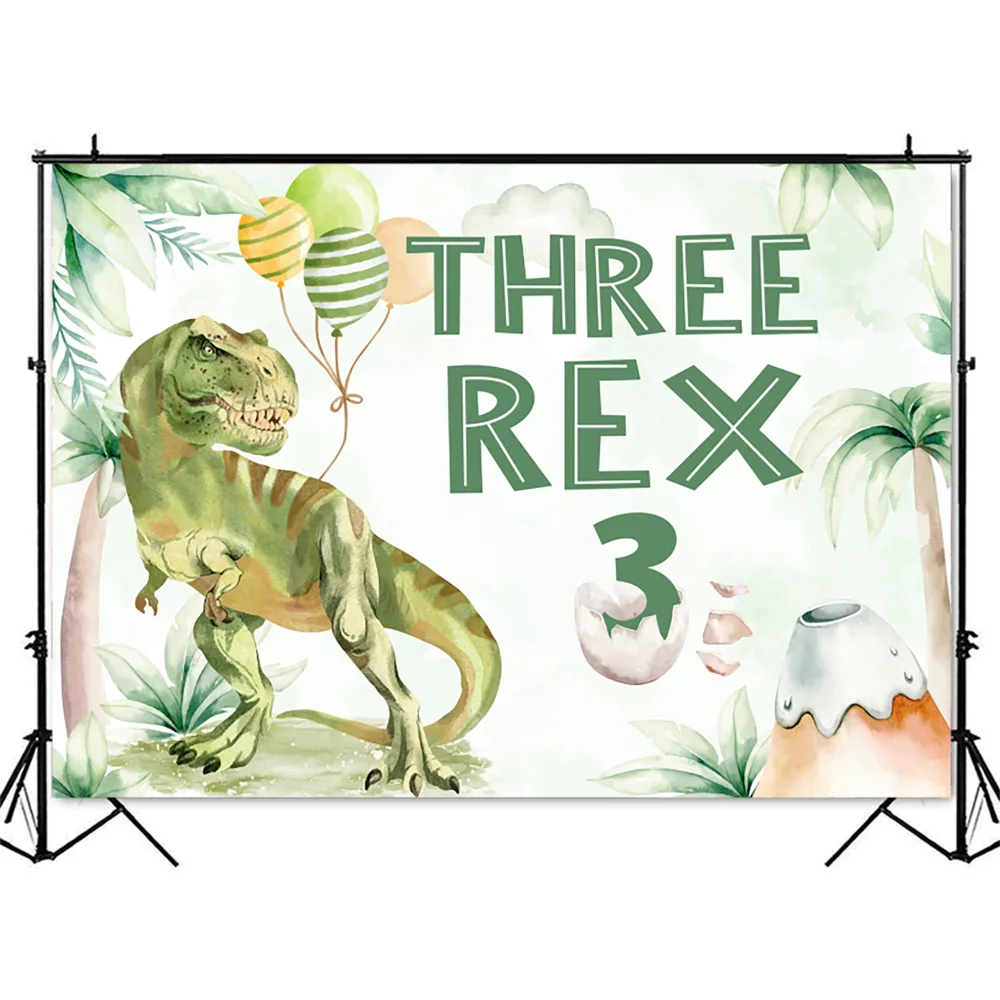 Three Rex Background Boy Dinosaur Birthday Party Backdrop Greenery Safari Jungle 3rd Birthday Newborn Kids Theme Party Decor