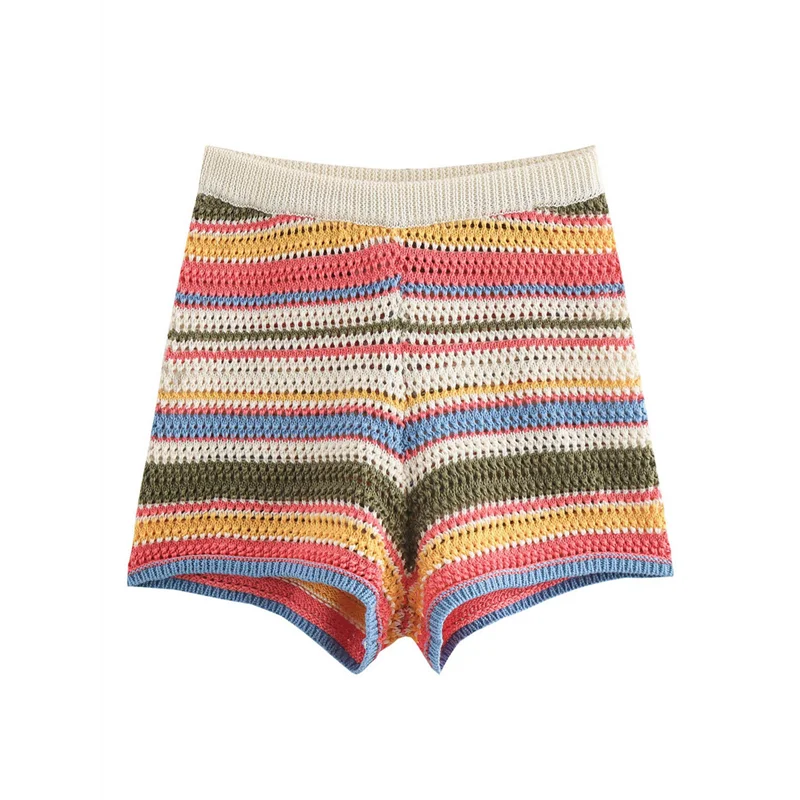 

ASDS-Женские короткие комплекты крючком, полосатый кардиган на пуговицах с шортами, трикотажные наряды из двух предметов