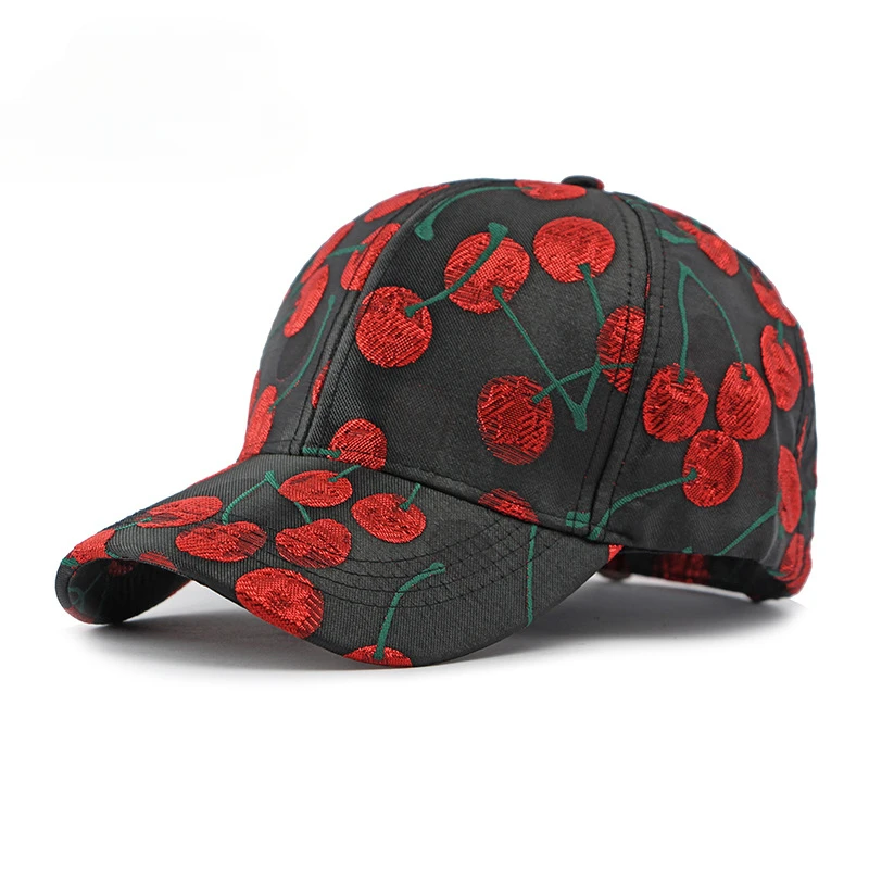 Korean Fashion Cherry Jacquard Pattern Hat Female Hard Top Baseball Cap Streetwear  Hats for Men luxury hats for women