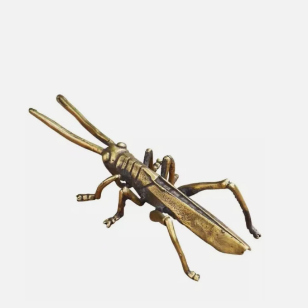 Brass Locust Statue Vintage Grasshopper insect Figurine Tea Pet desktop Ornament