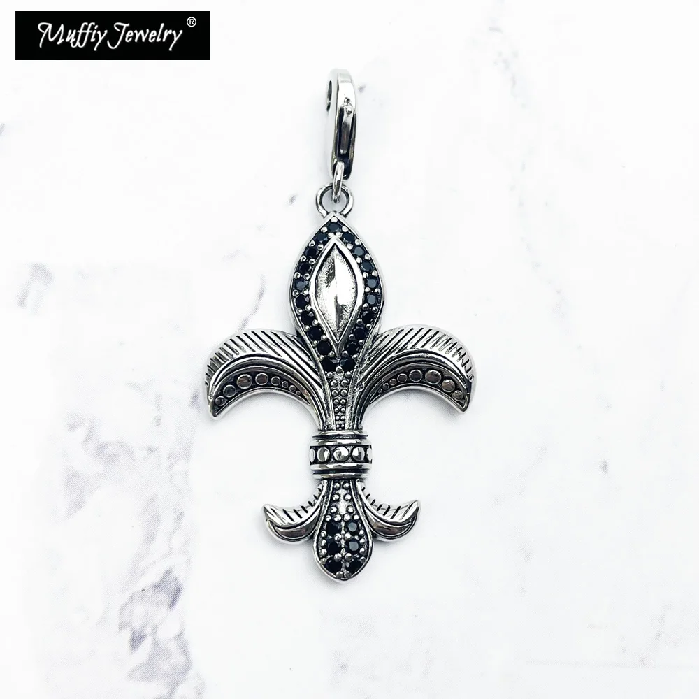 

Charms Pendant Fleur-de-lis Lily 925 Sterling Silver Fit Bracelet Necklace Europe New Fine Jewelry For Women Men Vintage Bijoux