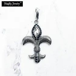 Charms Pendant Fleur-de-lis Lily 925 Sterling Silver Fit Bracelet Necklace Europe New Fine Jewelry For Women Men Vintage Bijoux