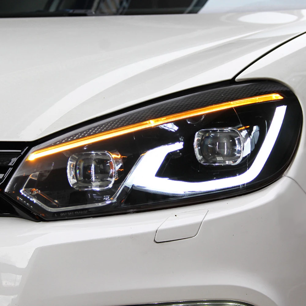 LED Headlight Assembly For VW Golf 6 MK6 2009‑2013 Upgrade High‑Match Projector Lens DRL Turn Signal Dynamic Startup Plug & Play