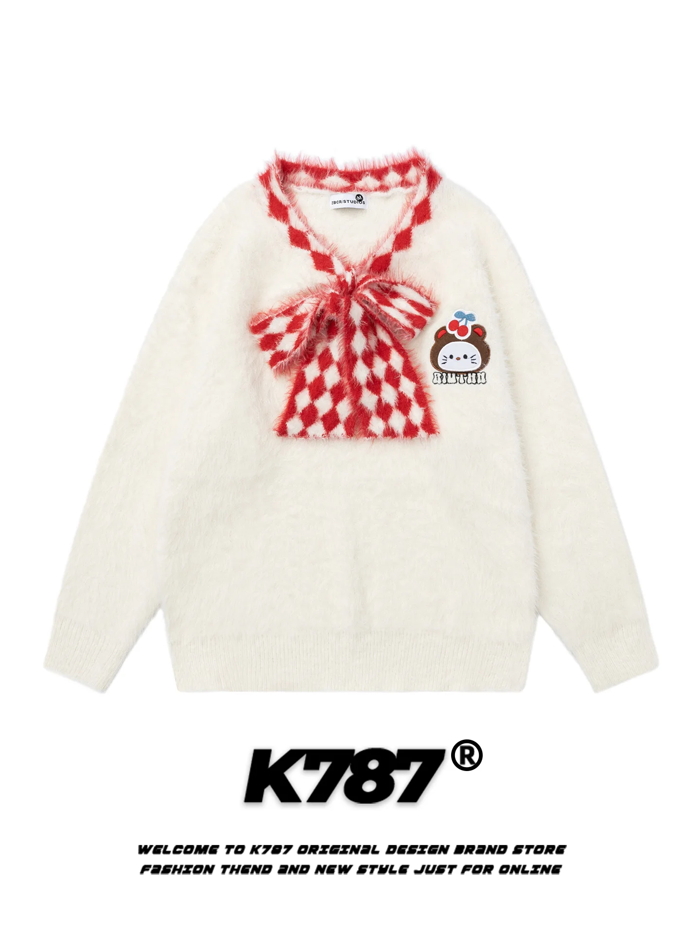 

Женский вязаный свитер K787 в американском уличном стиле с вышивкой, V-образным вырезом, свободного кроя, повседневный, с поясом, в университетском стиле, осенняя коллекция