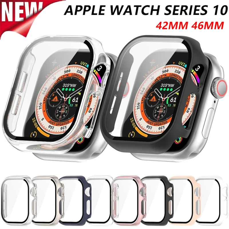 Tempered Glass+Cover For Apple Watch 10 42mm 46mm Matte Hard PC bumper Screen Protector Case iWatch series 10 42/46 Accessories