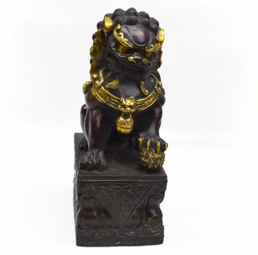 Home decoration pure copper metal crafts ornaments small guard lion wholesale