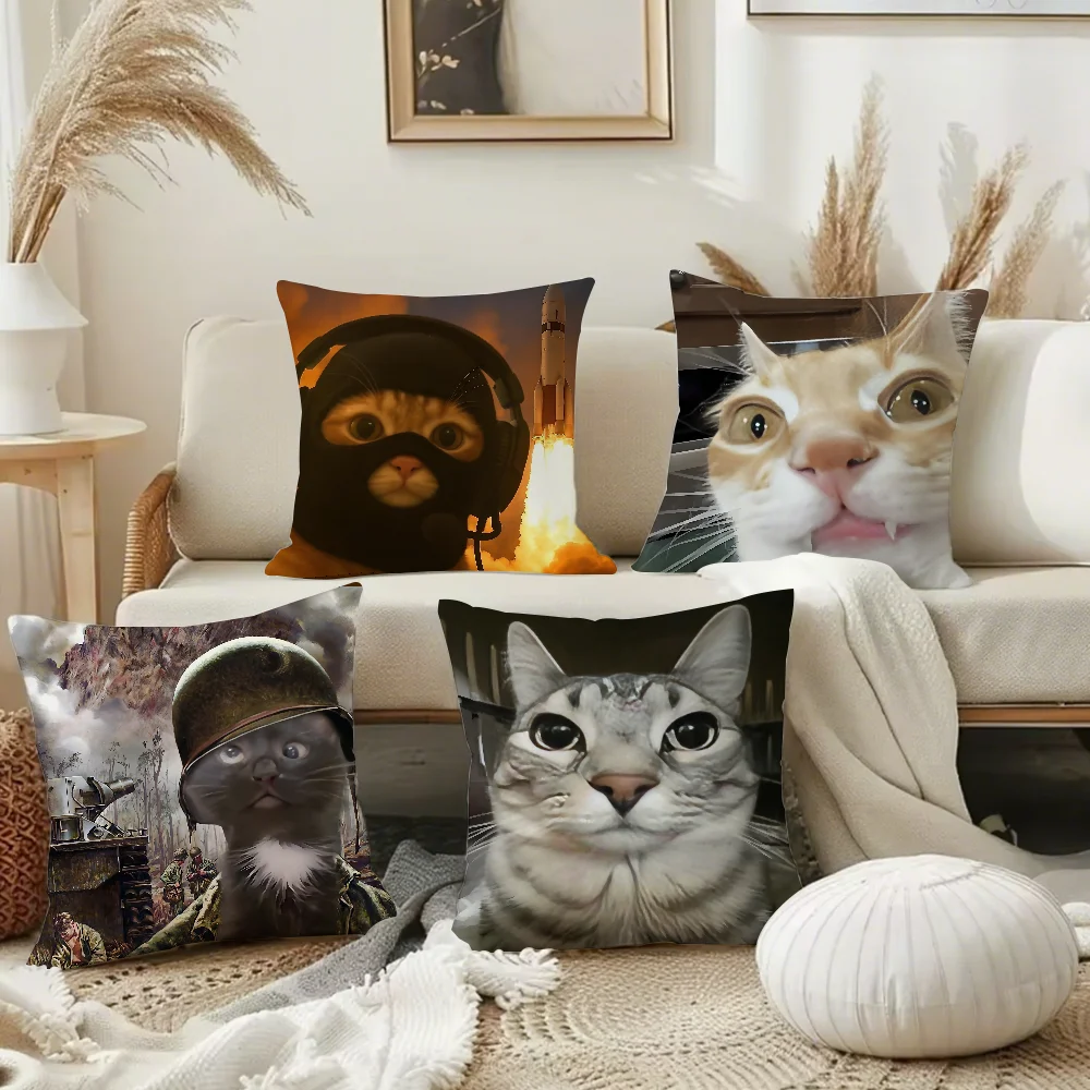 

Meme Cat Cute Pillow Case Square Double-Sided Printing Short Plush Sofa Cushion Cover Bedroom Bedside Pillow
