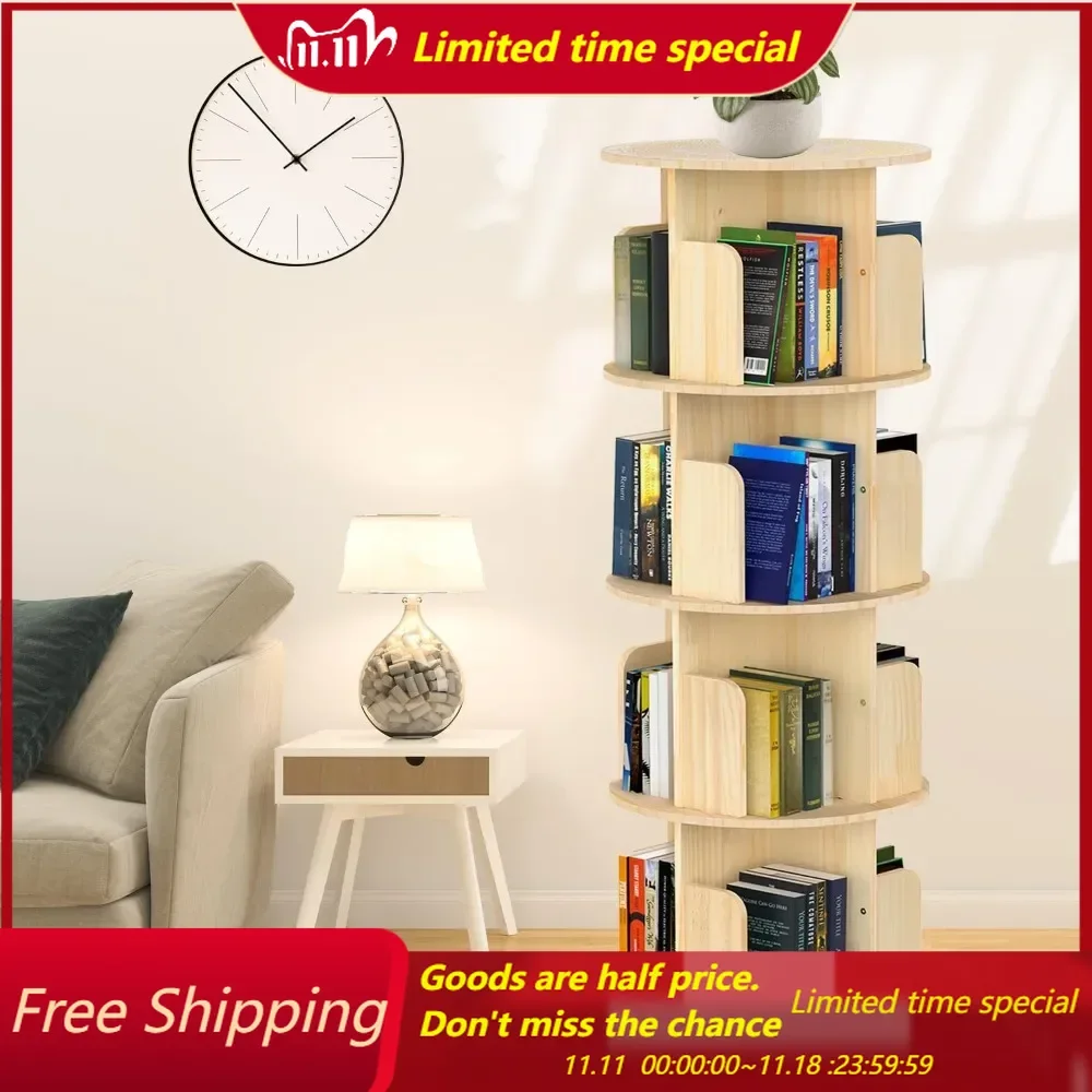 

Rotating Bookshelf Tower, 360 Display Spinning Bookshelf, 4 Tier Revolving Bookcase for Kids&Adults