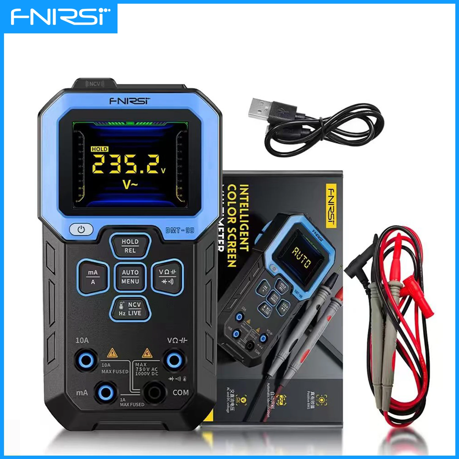 FNIRSI DMT‑99 Smart Digital Multimeter 10000 Counts 1000V Auto-Range AC/DC Ohm Hz and Capacitance for Car Home Appliance Repair