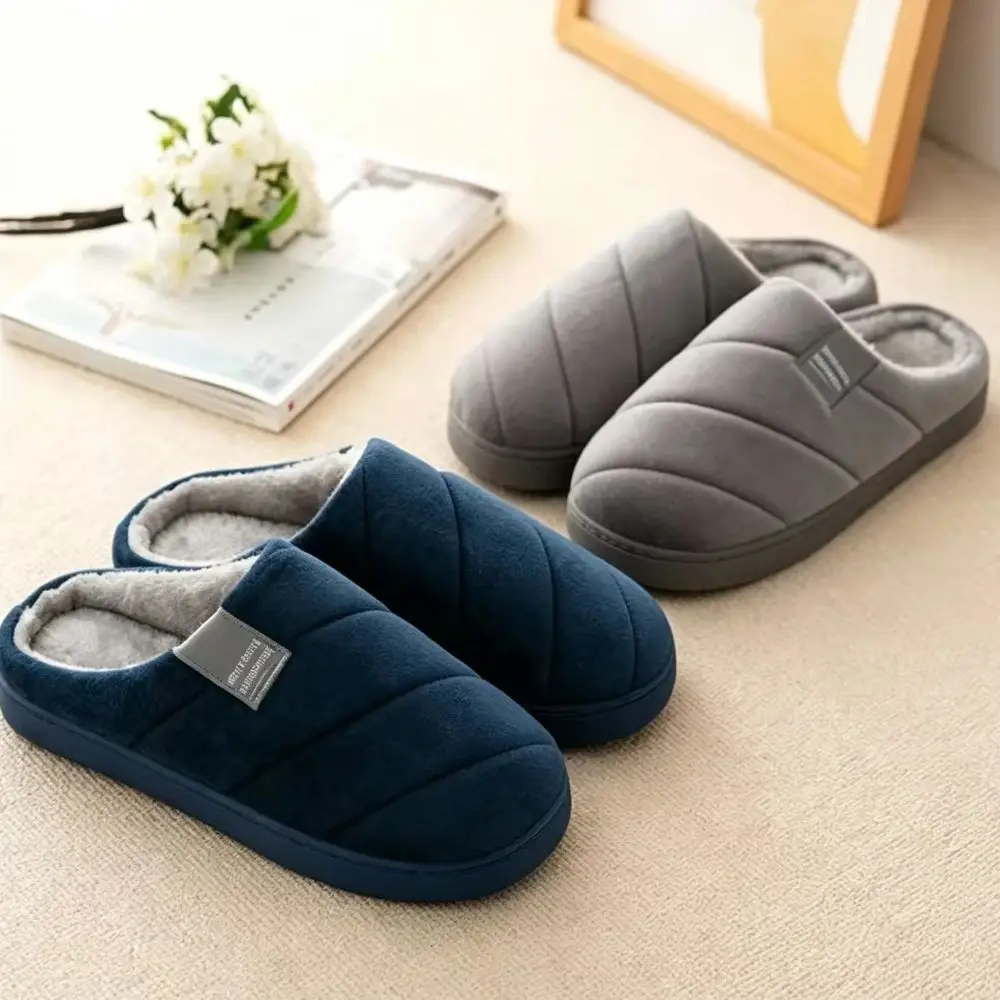 Chaussons d'hiver extra larges pour hommes, antidérapants, en peluche, chauds, à semelle épaisse, en coton, pour usage intérieur, également adaptés aux femmes