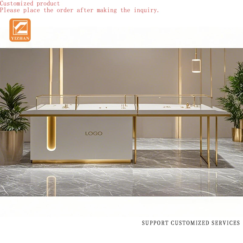 

Custom.Latest Fashion Gold Jewelry Display Cabinets Aluminium Iron and MDF Store Shelves with LED Lighting for Showroom and Reta