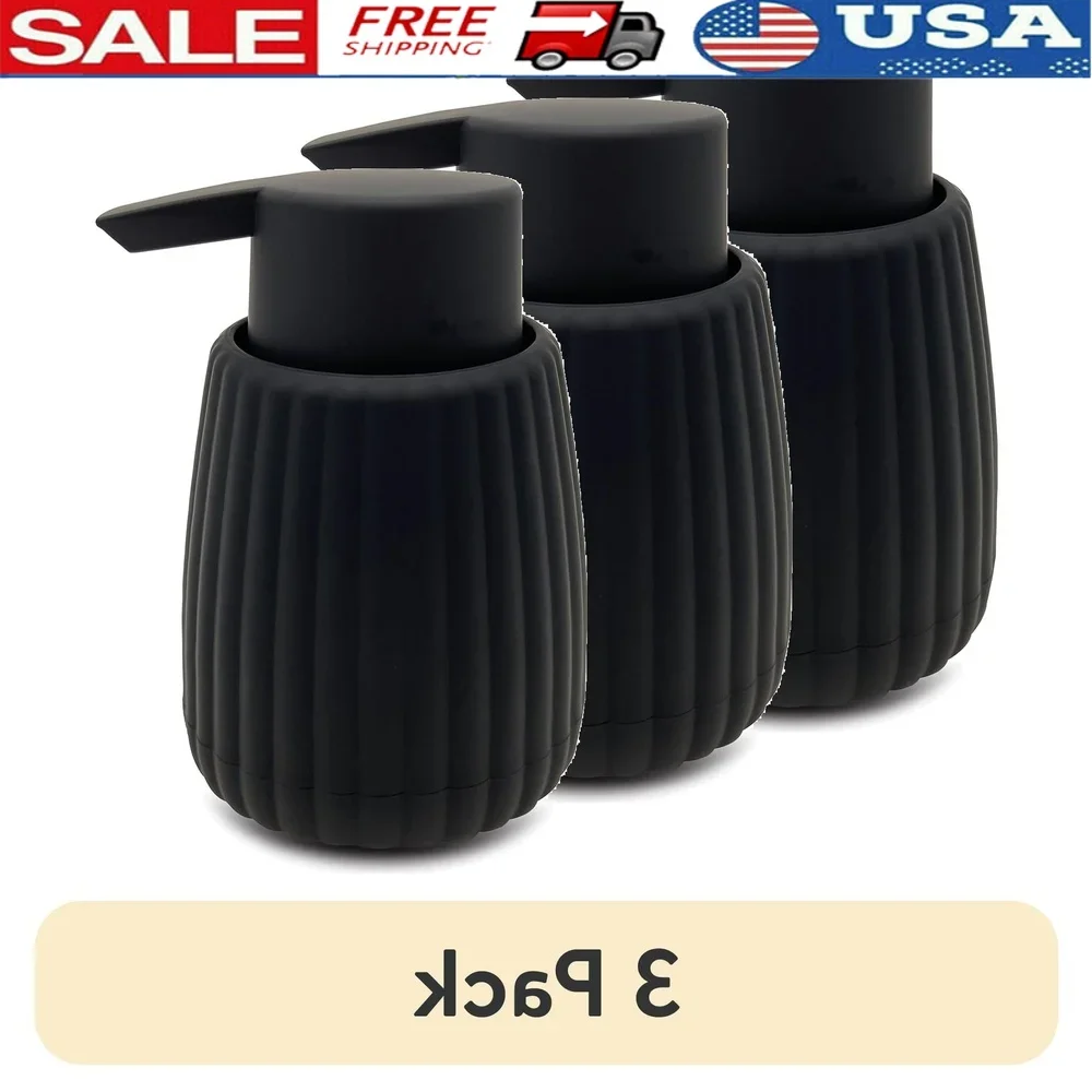 

3-пакетный ребристый насос для мыла, черный прорезиненный пластик, диспенсер для кухни и ванной комнаты, мягкий на ощупь, большой насос, элегантный современный дизайн, легкий
