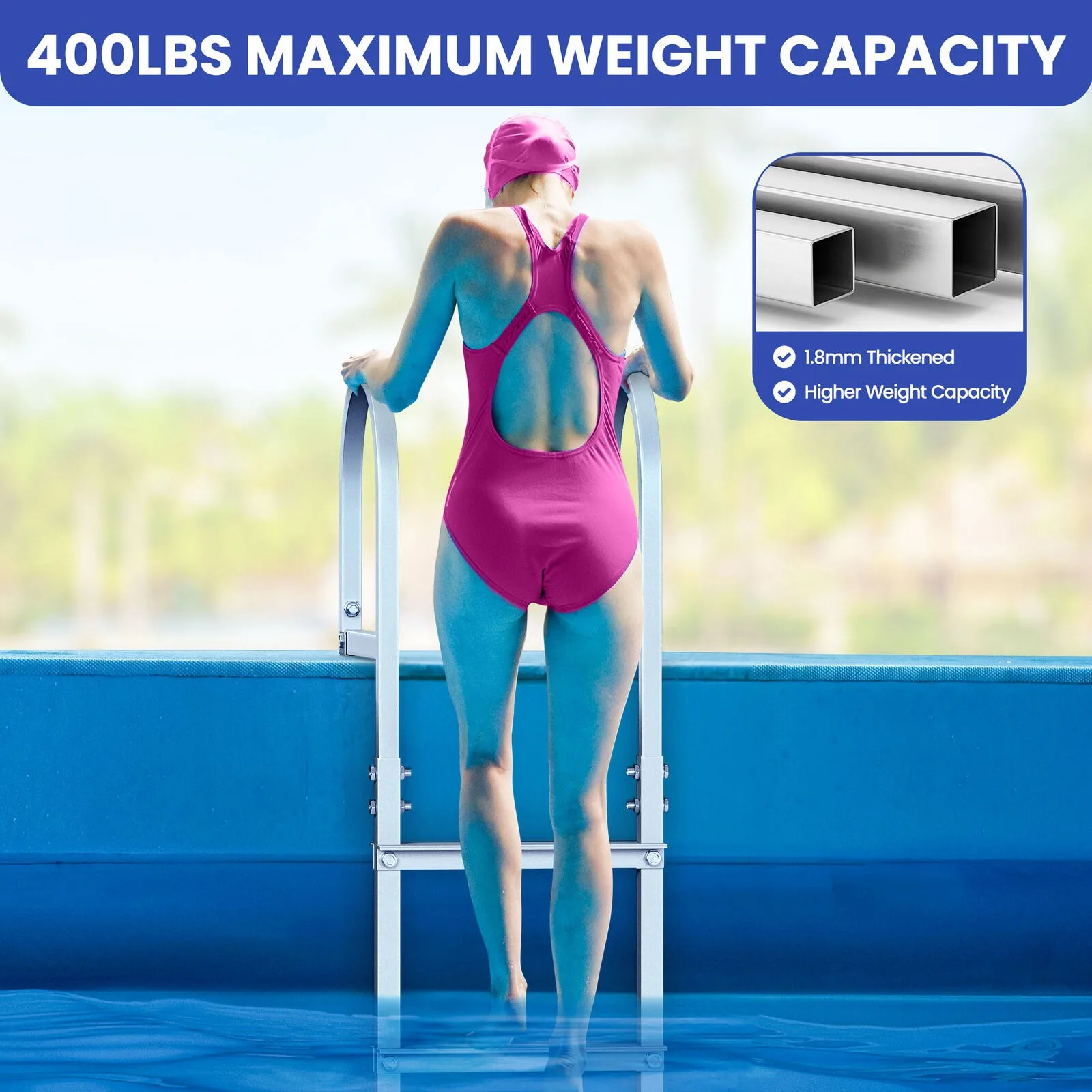 

4 Step Curve Boat Ladder Aluminum Heavy Duty Capacity Non Slip Pool Ladder united states