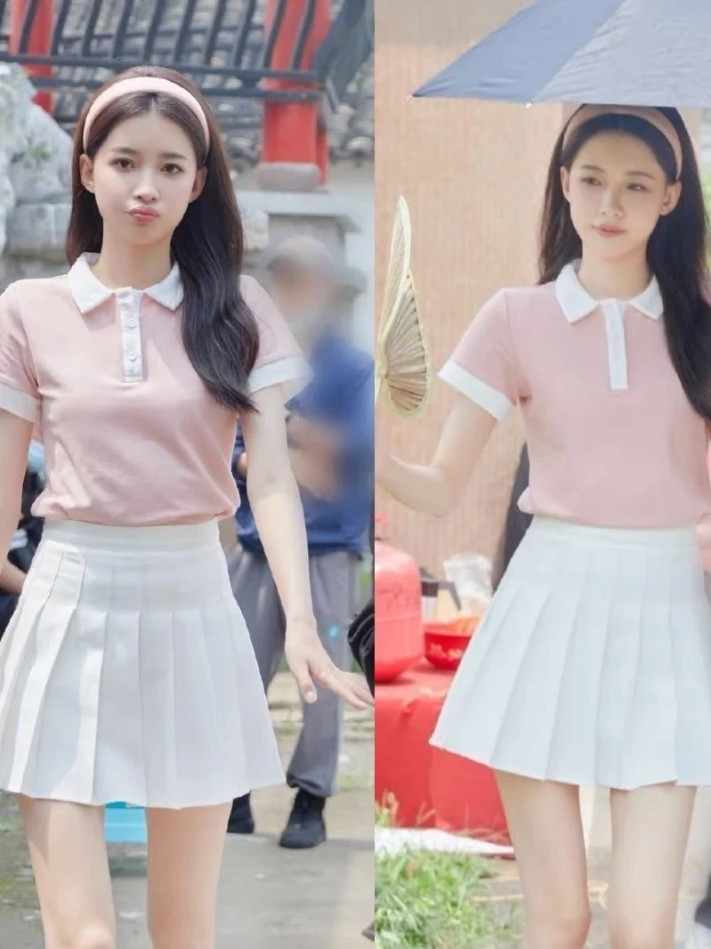 

Loose Female Pink Short Sleeve T-Shirt 2026 Spring Commute Style Korean Version Breathable Comfortable Knitted Shirt