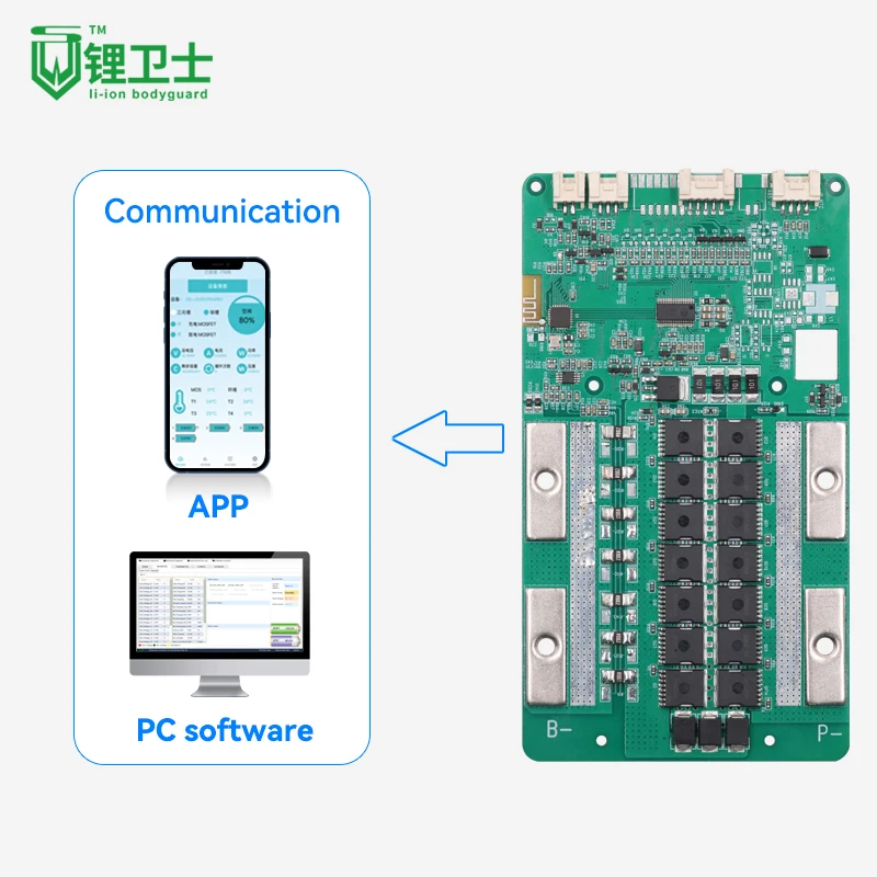 LWS 4S 8S 14.4V 100A Lead Acid Replacement Smart LFP BMS Battery Protection Board with Built-in BT RS485 Uart Communication