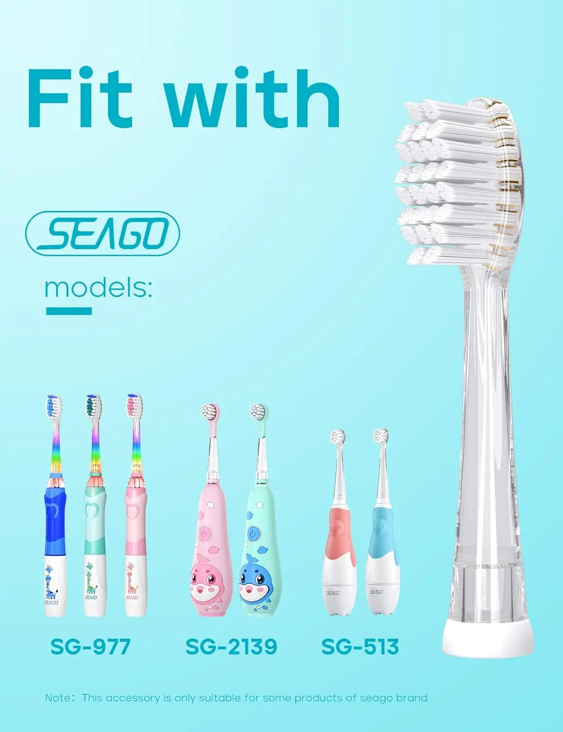 Seago Baby Kids Toothbrush Heads SG-923 Electric Toothbrush Replacement Head Compatible with SG-977 SG-2139 and SG-513 Pack of 4